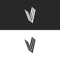 Letter V logo isometric monogram simple symbol, minimal perspective style hipster emblem initials VVV offset lines creative Idea icon