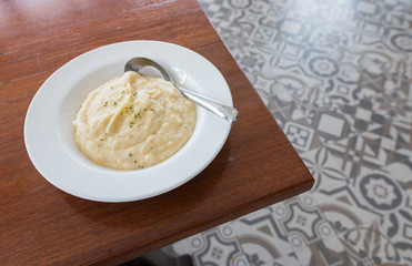 mashed potato with a spoon