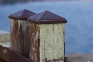 Wooden railing in the park in Antalya Turkey