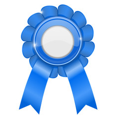 Blue award sign. Shiny 3d prize symbol with white blank circle