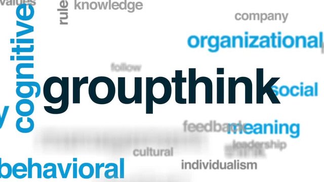 Groupthink animated word cloud, text design animation.