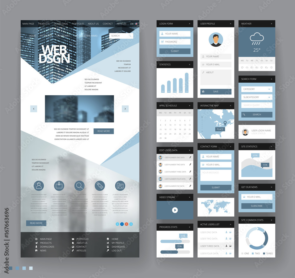 Wall mural website template design with interface elements
