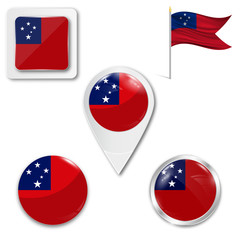 Fototapeta premium Set of icons of the national flag of Samoa in different designs on a white background. Realistic vector illustration. Button, pointer and checkbox.