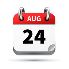 Bright realistic icon of calendar with 24 august date isolated on white