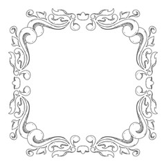 Floral vintage frame. Black decorative ornament isolated on white background