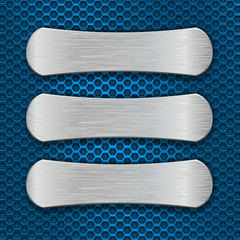 Metal brushed plates on blue perforated background