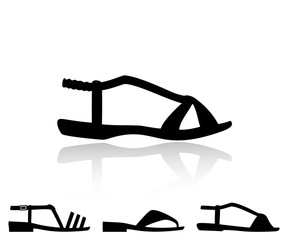 Female summer sandals without heel icon. Set of vector icons.