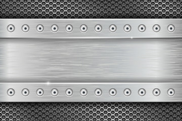 Metal texture with brushed iron plate with rivets and perforation