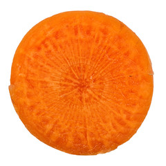 Ripe carrot in a cut on a white background