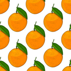 Oranges. Hand drawn colored sketch as seamless pattern