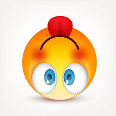 Smiley with blue eyes,emoticon. Yellow face with emotions. Facial expression. 3d realistic emoji. Sad,happy,angry faces.Funny cartoon character.Mood.Vector illustration.