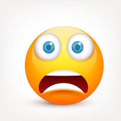Smiley with blue eyes,emoticon. Yellow face with emotions. Facial expression. 3d realistic emoji. Sad,happy,angry faces.Funny cartoon character.Mood.Vector illustration.