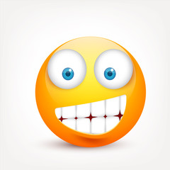 Smiley with blue eyes,emoticon. Yellow face with emotions. Facial expression. 3d realistic emoji. Sad,happy,angry faces.Funny cartoon character.Mood.Vector illustration.