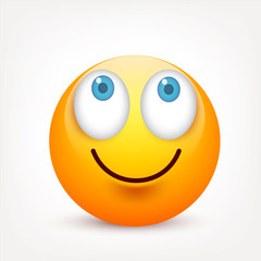 Smiley with blue eyes,emoticon. Yellow face with emotions. Facial expression. 3d realistic emoji. Sad,happy,angry faces.Funny cartoon character.Mood.Vector illustration.