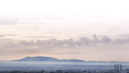 Panoramic view of Mt Ikoma covered in a fog in Osaka, Japan