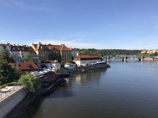 Fototapeta na wymiar View from the charles bridge over the vltava river