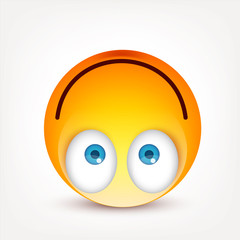 Smiley with blue eyes,emoticon. Yellow face with emotions. Facial expression. 3d realistic emoji. Sad,happy,angry faces.Funny cartoon character.Mood.Vector illustration.