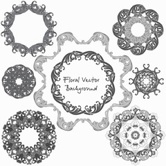 Ornamental round floral pattern. Set ornaments. Vector illustration
