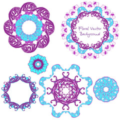 Ornamental round floral pattern. Set ornaments. Vector illustration