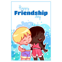 Greeting card for friendship day with two cute kids.
