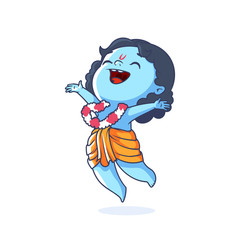 Very happy little Krishna is jumping.