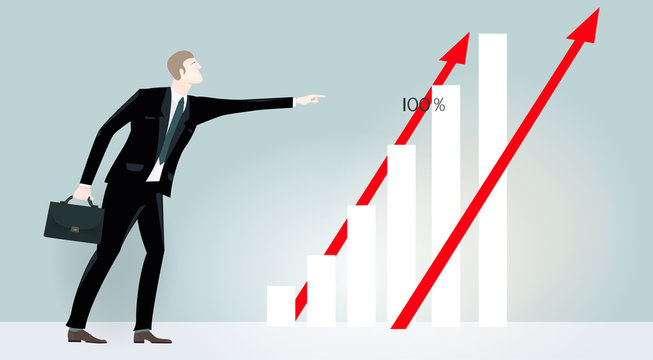Businessmen climbing on the growth chart diagram