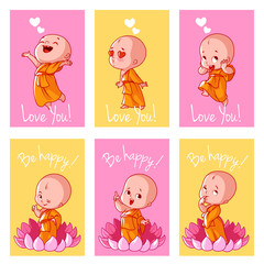 Set of cute cards with Buddha