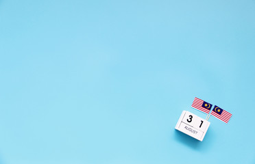 AUGUST 31 Wooden calendar Concept independence day of Malaysia and Malaysia national day.top view with space for your text