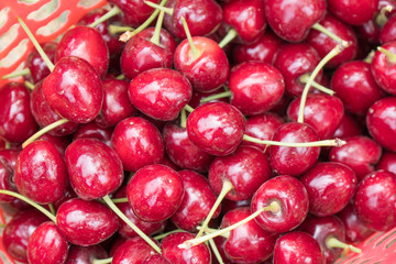 Close up of pile of cherries