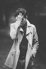 Portrait of young man in black and white