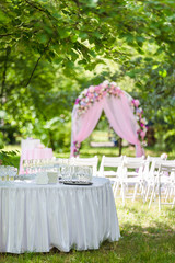 wedding ceremony place in the garden and banquet catering zone