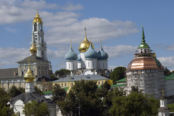 Fototapeta na wymiar Architecture of Trinity Serguis Lavra, Sergiyev Posad, Russia. UNESCO World Heritage Site. Color photo.