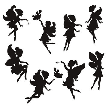 Set of silhouettes of fairies