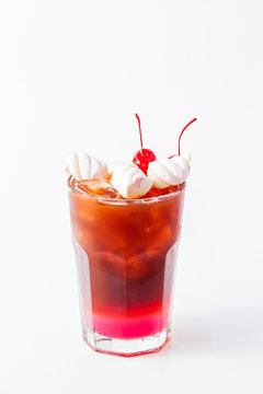 Red cocktail with marshmallow on a white background
