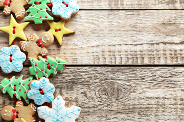 Christmas cookies on a grey wooden table