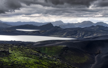 Fototapeta premium Volcanic landscape with mountains and lakes in Iceland