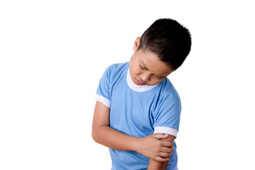 Young asian boy has pain at arm