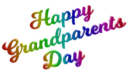 Happy Grandparents Day Calligraphic 3D Rendered Text Illustration Colored With RGB Rainbow Gradient, Isolated On White Background
