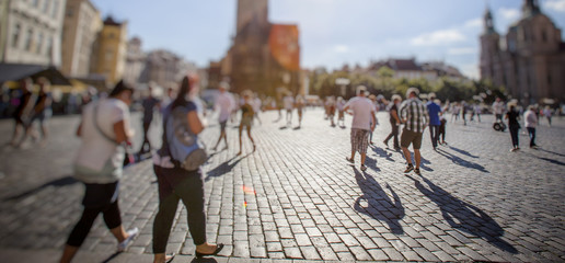 Abstract Image of Business People Walking on the Street and cityscape background