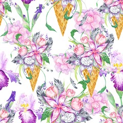 Floral Ice Cream Watercolor Pattern