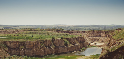 Fototapeta na wymiar Panorama of limestone mining quarry in Eletz