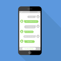 Flat  Design style  the smartphone with chat online application on screen  ,vector design Element illustration