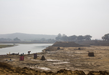 Construction site at Damdama lake in a village in Gurgaon, Haryana (India)