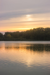 Evening in the river hill surrounded by forest and town