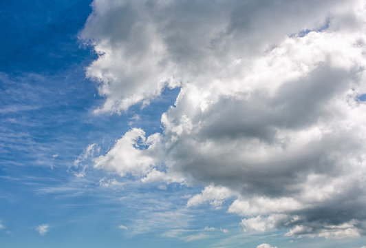 heavy grey cloud on a blue summer sky