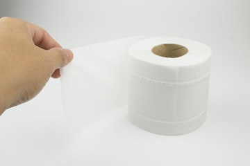 Roll of toilet paper or tissue isolated on white background