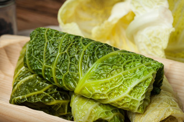 Cabbage rolls stuffed with meat and grits.