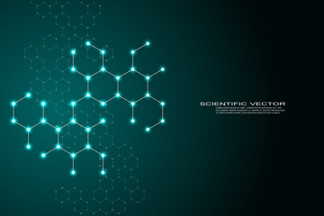 Hexagonal structure molecule dna of neurons system, genetic and chemical compounds. Vector illustration.