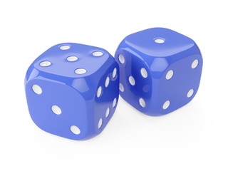 3d rendering two blue dices isolated on white background