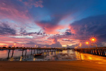  Chalong pier during sunrise or sunset,beautiful colorful dramatic sky in Phuket thailand.